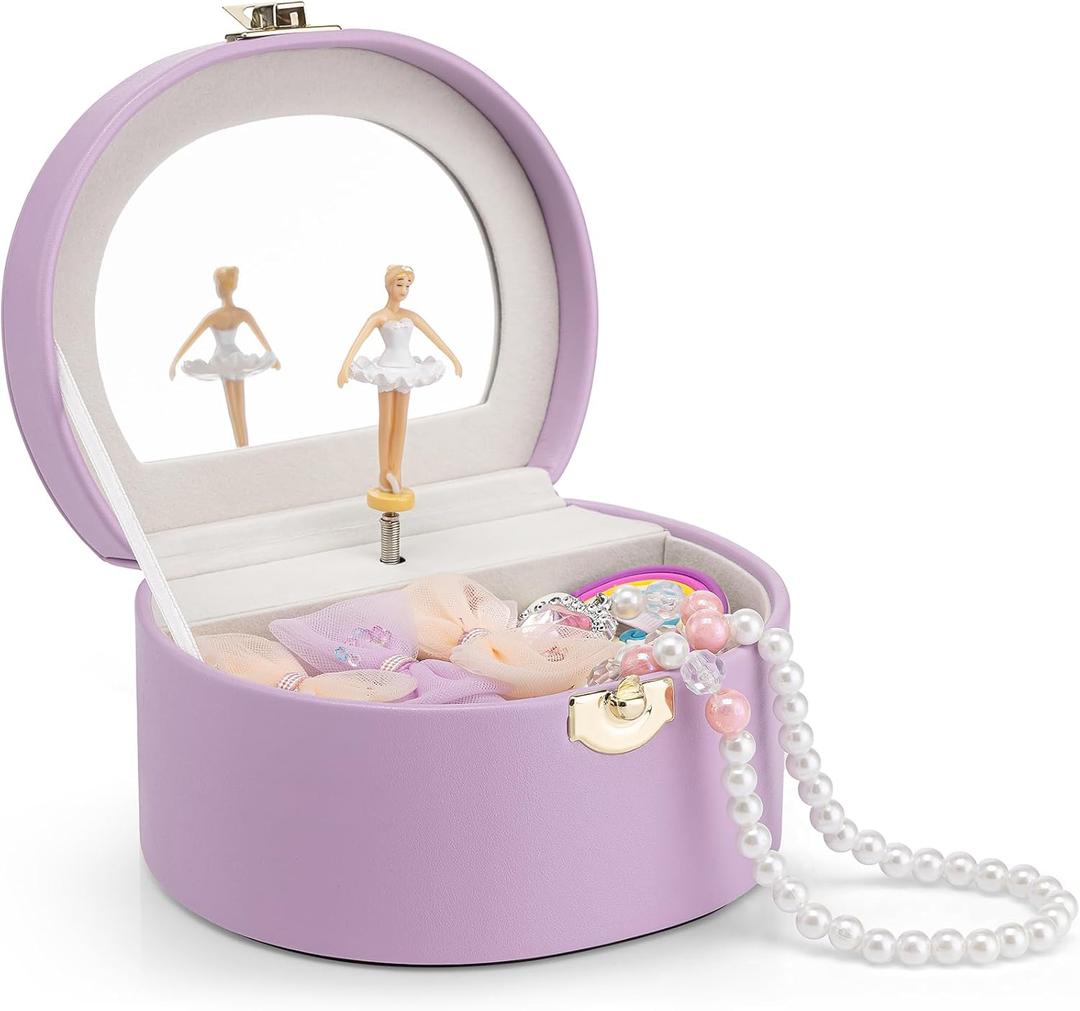 Vlando Bithday Gifts for Girl, Musical Jewelry Box for Girls, Small Kid Music Box with Ballerina for Party Bedroom Decor, Gifts for Girls Kids - Purple