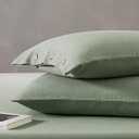 JELLYMONI 100% Washed Cotton Standard Pillowcases Set, 2 Pack Super Soft Breathable Pillow Covers with Button Closure, Pillows are not Included (Standard 20"×26", Sage Green)
