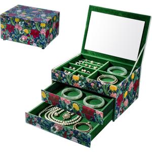 MAGRACE 3 Layer Jewelry Box Organizer with Mirror & Drawer Velvet Lined