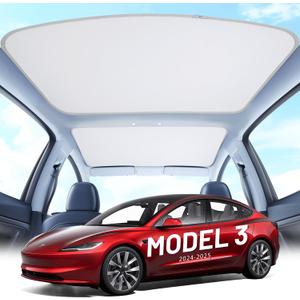 2025 Upgrade Tesla Model 3 Sunshade Roof [No-Gap/No-Sag] with Storage Bag, Tesla Model 3 Highland 2024 2025 Heat Insulation Foldable Top Window Sunroof Shading Blocker Cover Accessories