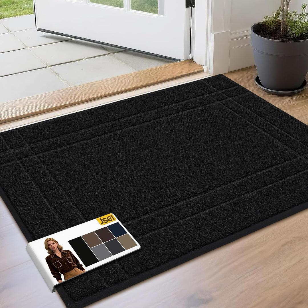 JSEI Entryway Rugs Doormat 24"x36", Non-Slip Dirt Trapper Door Mats Indoor, Washable Absorbent and Stain Resist Welcome Floor Mat for Front Door, Dog Door Mat, Dirty Wet Shoes & Paws, Black