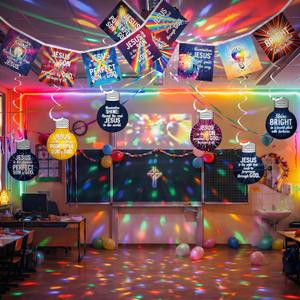 3 x Yinder Vbs Classroom Banner Illumination Lightbulb Style Paper Hanging Decorations Set Christian Jesus Banner Light Bulb Shaped Paper Hanging for Vacation Bible School and Sunday School Church Decor
