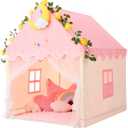 Wilwolfer Kid Tent with Mat, Star Lights - Kids Play Tents for Toddlers Kids Tents Indoor Playhouse - Princess Tent for Girls Toy House Gift (Pink with Mesh)