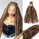 Boho Hair for Braiding 100g 12in Water Wave Ombre Human Braiding Hair 2 Bundle/Pack Curly Bulk Human Hair for Braiding Wet And Wavy No Weft P4/27 Highlight Brown Human Braiding Hair for Micro Braids