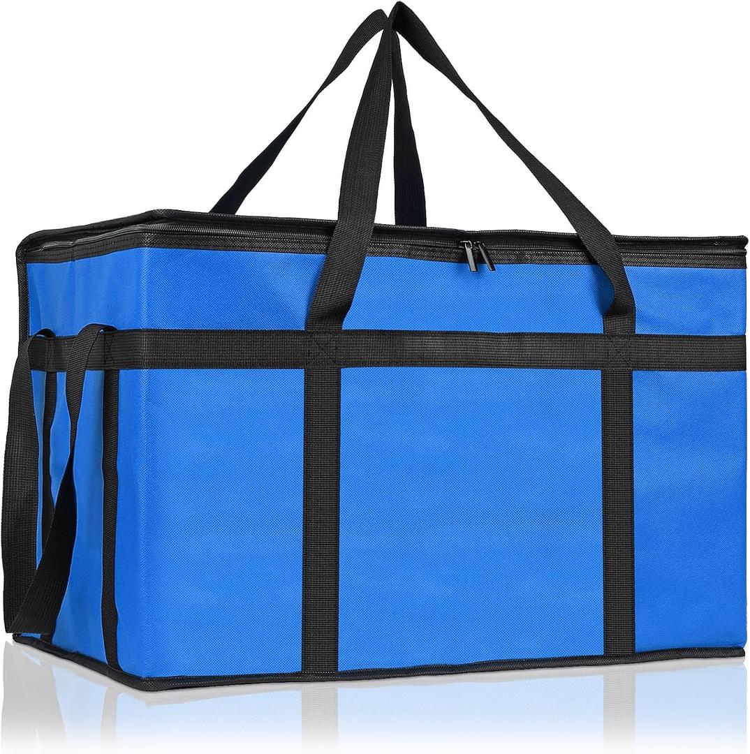 PEASUG Insulated Bags for Food Delivery, XXXL Pizza Delivery Bags, Large Capacity Cooler Bag Keep Food Warm for Grocery Shopping and Catering, Foldable, Heavy-Duty (Blue)