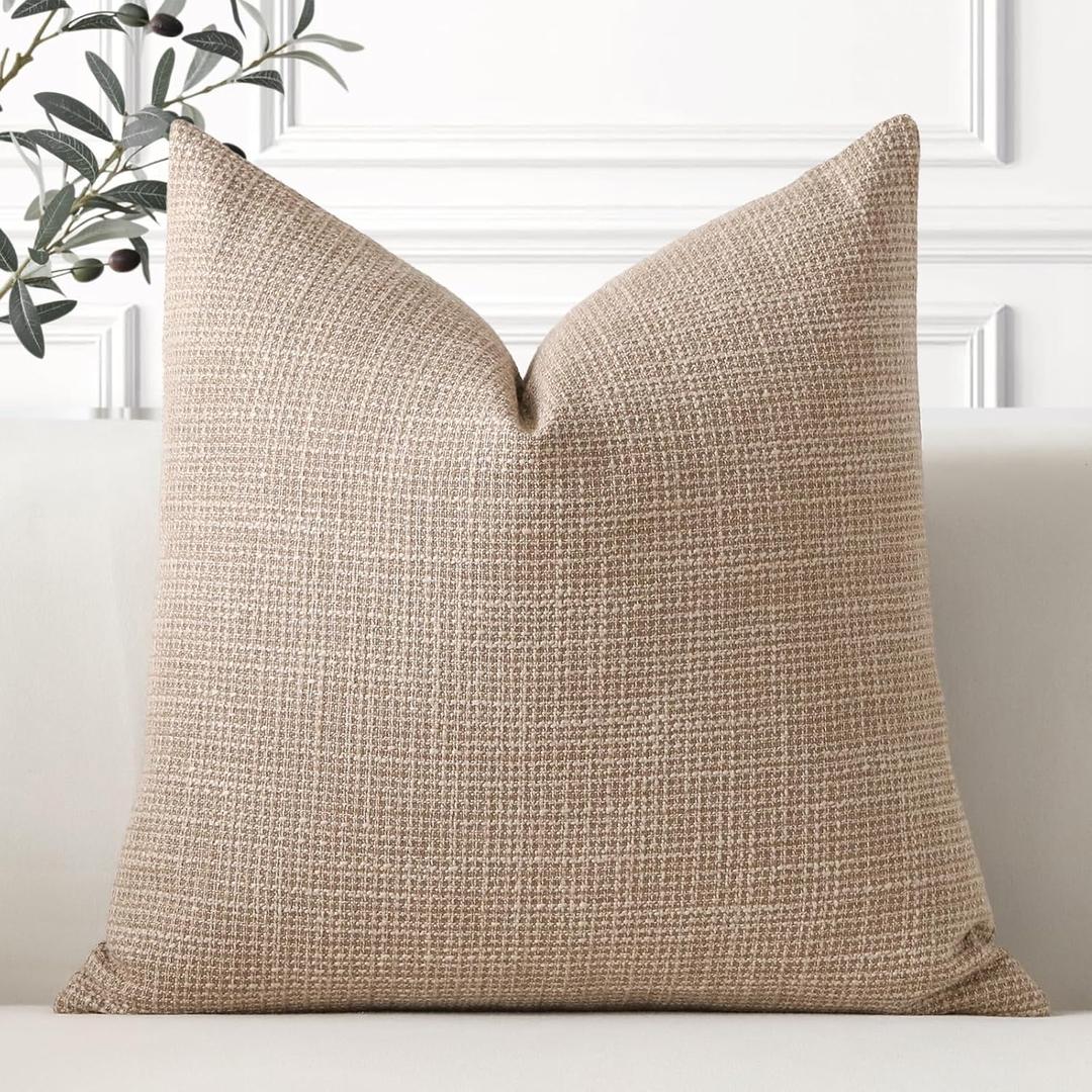 OTOSTAR Linen Throw Pillow Cover Set of 1 Decorative Square Pillowcases Cushion Covers 22x22 Inch for Home Decor Sofa Bedroom Car 55 x 55CM Light Coffee