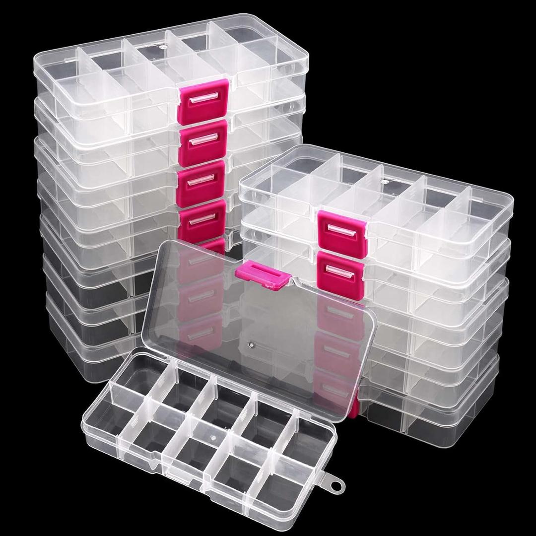 32 Pack 10 Grid Plastic Jewelry Organizer Box, 5 x 2.5 Inch Plastic Box with Removable Dividers Clear Divider Storage Boxes for Beads, Jewelry and DIY Crafts