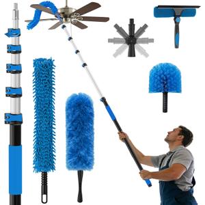 25FT Reach High Ceiling Duster Kits with 5-20FT Adjustable Pole - Includes Extra Long Duster, High Ceiling Duster, Rotatable Window Squeegee & Cobweb Duster for Ceiling Fans and Whole House Cleaning