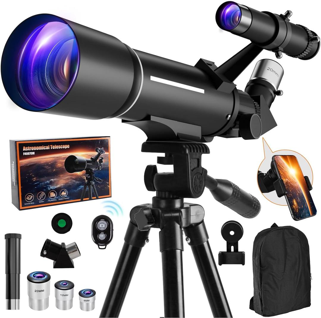 Vilupvie Telescope, Telescope for Kids & Adults, 70mm Aperture 500mm Refractor Telescopes for Astronomy Beginners with Tripod, Moon Filter, Phone Adapter & Backpack, Gifts for Kids & Beginners