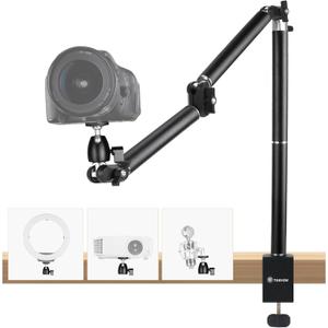 TARION Camera Desk Mount Overhead: Articulated Camera Arm Stand with Clamp 3/8'' 1/4'' Screws Adjustable Table Mount Flexible Gear Joints for DSLR, Phone, Projector TKA01-L (Upgraded Version)