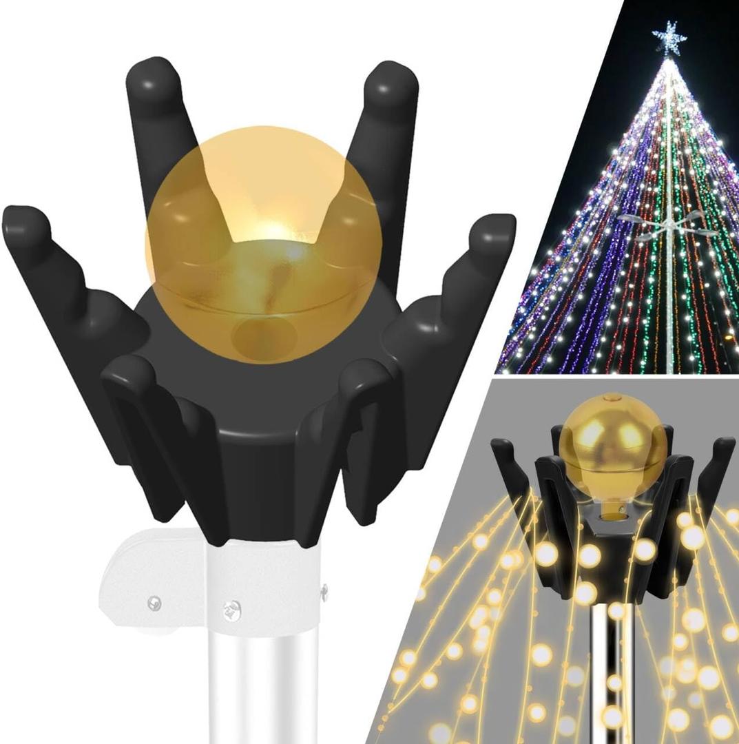 2 x Christmas Tree Flag Pole Mega Topper Light Hook for Hanging Xmas Tree Lights-Outdoor Telescoping Flagpole Christmas Tree Light Kit for Hanging Patio Yard Party Decoration(Black, 1PC)