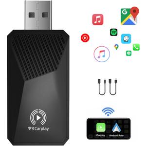 The Wireless CarPlay Adapter and Android Auto Magic Adapter for Cars with Wired CarPlay, Streams Support Music, maps, Calls, etcnot Support Video with USB-C Adapter,Stable Control & No Delay