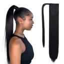 SEIKEA Clip in Ponytail Extension Wrap Around Long Straight Pony Tail Hair 28 Inch Synthetic Hairpiece - Black (28 Inch (Pack of 1))