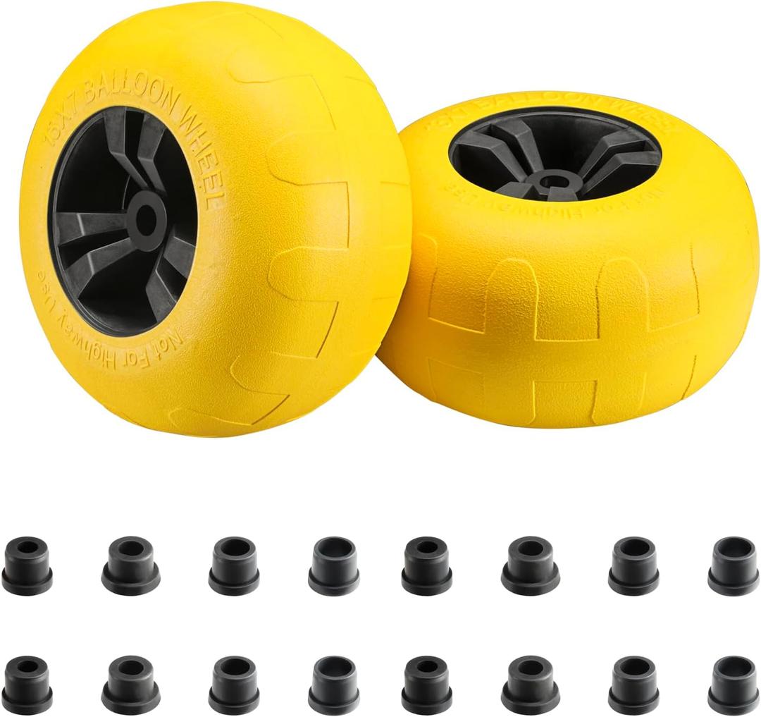 ONECHOI Beach Balloon Wheels, 13" Flat-Free Solid PU Beach Cart Tires Replacement Big Sand Wheels for Beach Buggy, Kayak Trolley, Canoe Cart, Rolling Walker, Garden Cart, Wheelchair & Buggy, 2-Pack