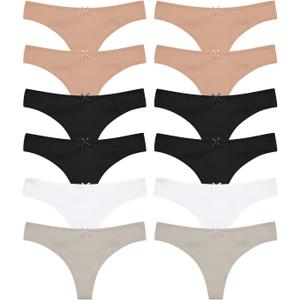 Jo & Bette Cotton Thongs for Women - Pack of 6 Panties - Thongs Underwear Women Breathable No show Seamless (Small)