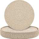 Round Placemats Set of 6 with Holder, Cotton Rope Woven Place Mats, Hot Pads for Kitchen, Heat Resistant Table Mats, 13 Inch Farmhouse Washable Braided Placemat for Kitchen Decor (Brown)