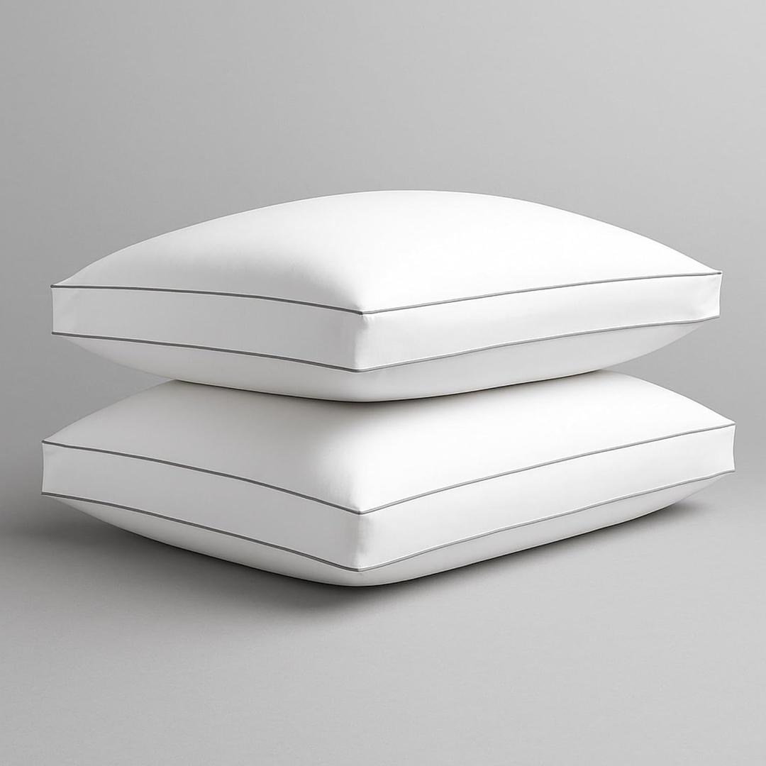 Blue Ridge Home Fashions Firm Down Alternative Bed Queen Size Set of 2 400 Thread Count 100% Cotton, Never-Go Flat Gusseted Supportive Pillows for Back or Side Sleepers, Standard, White
