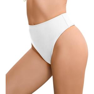 Bellecarrie Women's Thong Rave Bottoms High Waisted High Cut Bikini Bottoms (White)