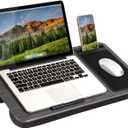 LAPGEAR Home Office Lap Desk with Device Ledge, Mouse Pad, and Phone Holder - Gray Woodgrain - Fits up to 15.6 Inch Laptops - Style No. 91545