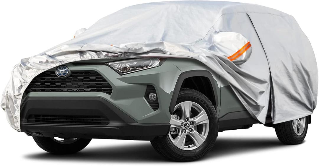 Kayme 6 Layers SUV Car Cover Custom Fit for Toyota RAV4 (2006-2025), Waterproof All Weather for Automobiles, Rain Sun UV Protection. Silver