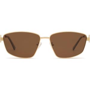 Retro Polarized Sunglasses Vintage Rectangular Metal Frame Sun Glasses AP3635 (C4 Gold/Brown)