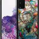 Compatible with Samsung Galaxy S20 Mobile Case Creative Acrylic Back Panel Silicone Protection Grip Specially Designed for Samsung Galaxy S20 3D Stained Flower Looking Hummingbird