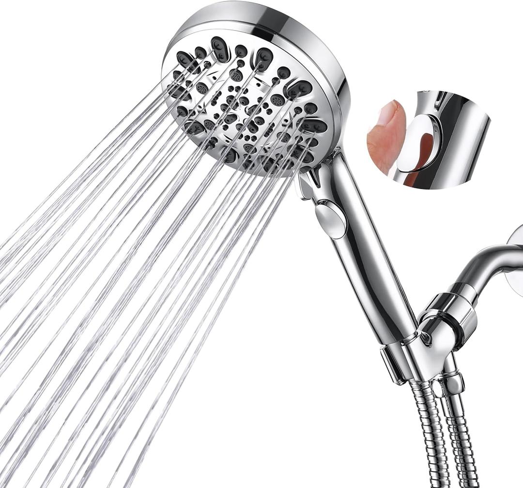 Shower Head with Handheld 7 Spray Combo,Hand Held Showerhead with On/Off Switch,High Pressure Detachable Shower Heads with 60" Long Hose (Chrome)