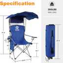 Elevon Camping Chair, Oversized Folding Chair with Canopy, Portable Outdoor Chair with Arms, Cup Holder and Carry Bag for Camping, Fishing, Beach, and Sports, Sky Blue