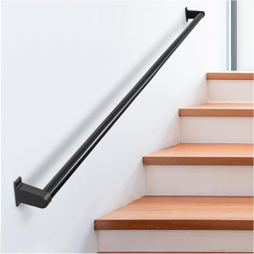 Industrial Stair Railing Metal Hand Rails for Indoor & Outdoor Steps Wall Mount Hand Rails for Indoor Stairs 1.25" Pipe Stair Handrail for Steps Aluminum Staircase Handrail Hand Railing 4ft (4 Feet - 1.25 Inch Tube Diameter)