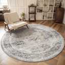 AMOAMI-6FT Round Rug-Rugs for Living Room-Vintage Soft Grey Rugs for Bedroom-Non Slip Circle Rug-Machine Washable Rug for Dining Room Living Room Bedroom Office Under Table