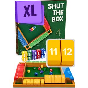 Large Shut The Box Game Wooden for 4 Players - Math Games -Family Games for Kids and Adults - 14-inch Close The Box Game 12 Numbers - Family Board Games, 8.86 x 8.86 x 1.34 inches