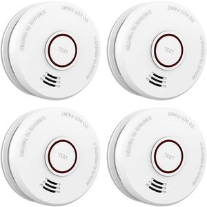 4 Pack Smoke Detector Fire Alarms 9V Battery Operated Photoelectric Sensor Smoke Alarms Easy to Install with Light Sound Warning, Test Button,9V Battery Included Fire Safety for Home
