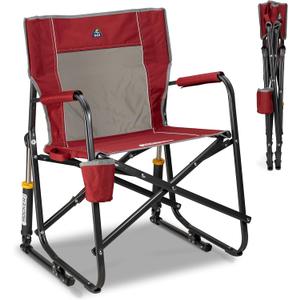 GCI Outdoor Freestyle Rocker Camping Chair | Portable Folding Rocking Chair with Solid, Durable Armrests, Drink Holder & Comfortable Backrest  Cinnamon