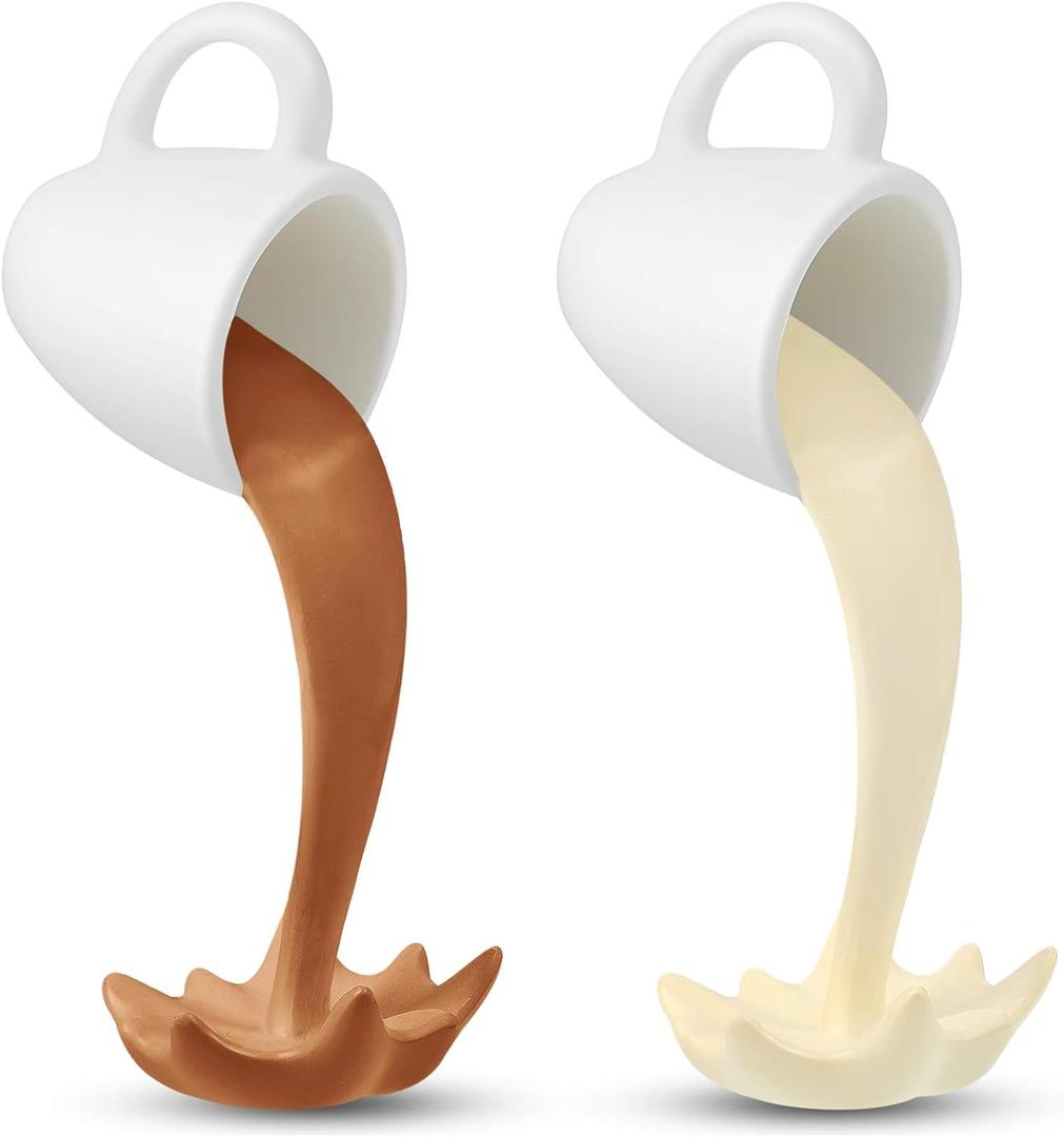Jetec 2 Pcs Floating Spilling Coffee Cup Magic Pouring Splash Coffee Mug Pouring Spilling Mugs Cafe Novelty Funny Cup Sculpture Art Decoration for Home Decor(Cream, Brown)