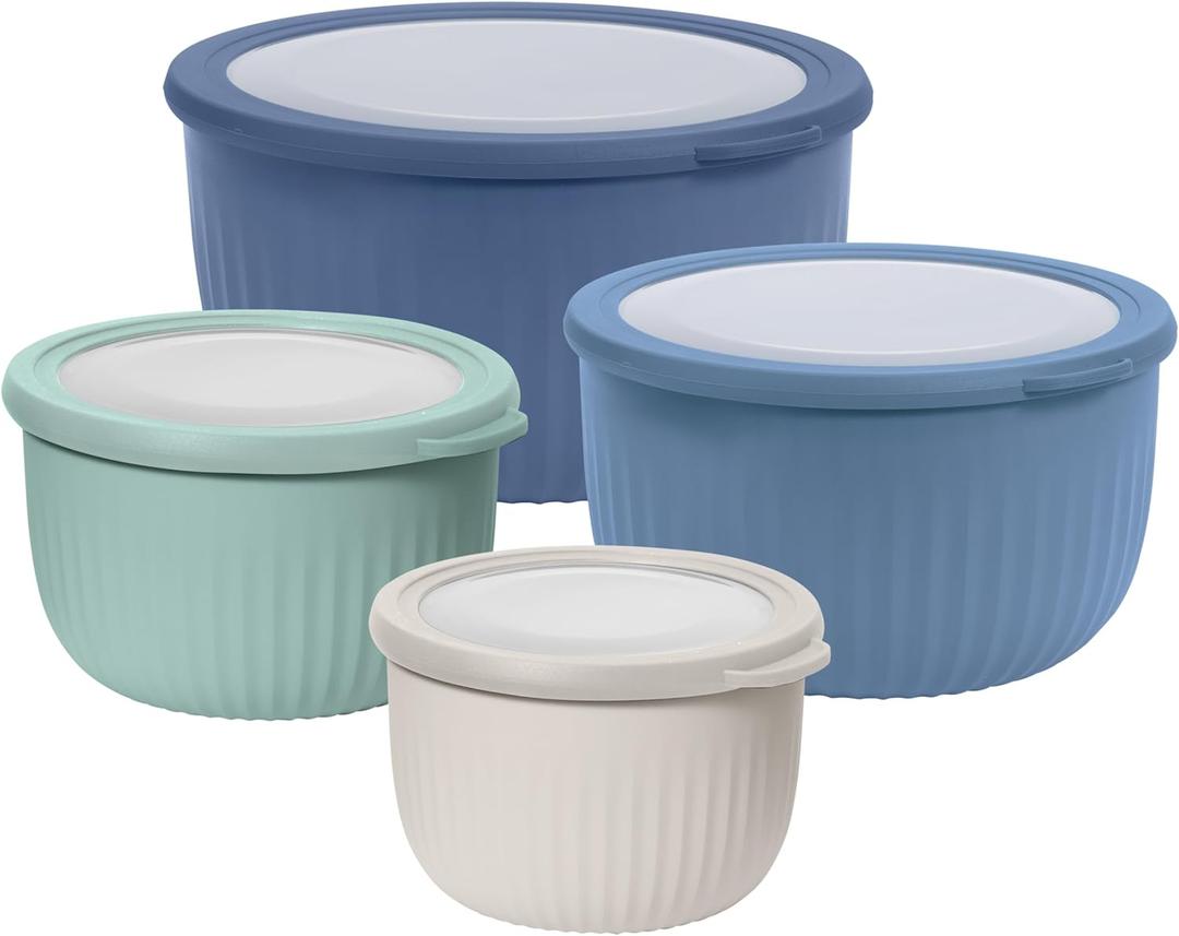 Oggi Set of 4 Prep, Store & Serve Plastic Bowls - w/See-Thru Lids- Dishwasher, Microwave & Freezer Safe, (0.7, 1.4, 2.6, 4 Quarts) - Multicolor