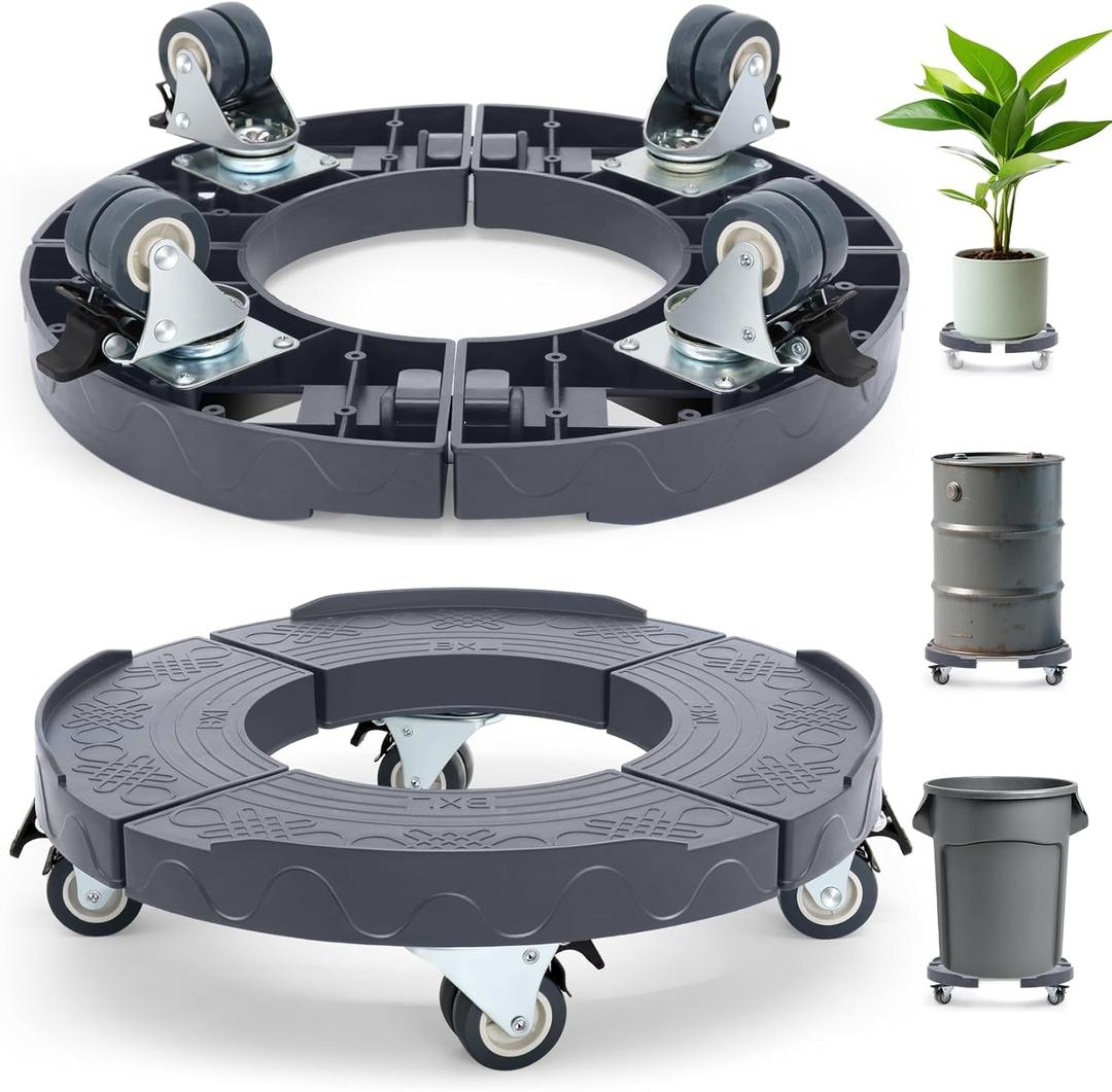 Trash Can Dolly Wheels, Adjustable 15-19 Inch Round Roller with Locking Wheels 440 LBS Heavy Duty Drum Cart Multi Function Rolling Dollies Stand Plant Caddy(2 Packs, Grey) (Gray)