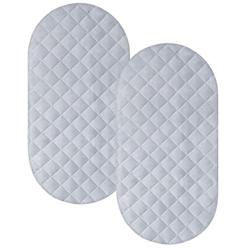 Bassinet Mattress Pad Cover Fit for Hourglass/Oval Bassinet Mattress, Waterproof Bassinet Mattress Protector Quilted Bassinet Sheets (32"x17") 2 Pack for Boys & Girls, Gray