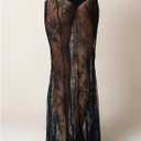 OYOANGLE Women's Floral Lace Sheer Maxi Skirt High Waisted See Through Fishtail Skirts (Black, M)