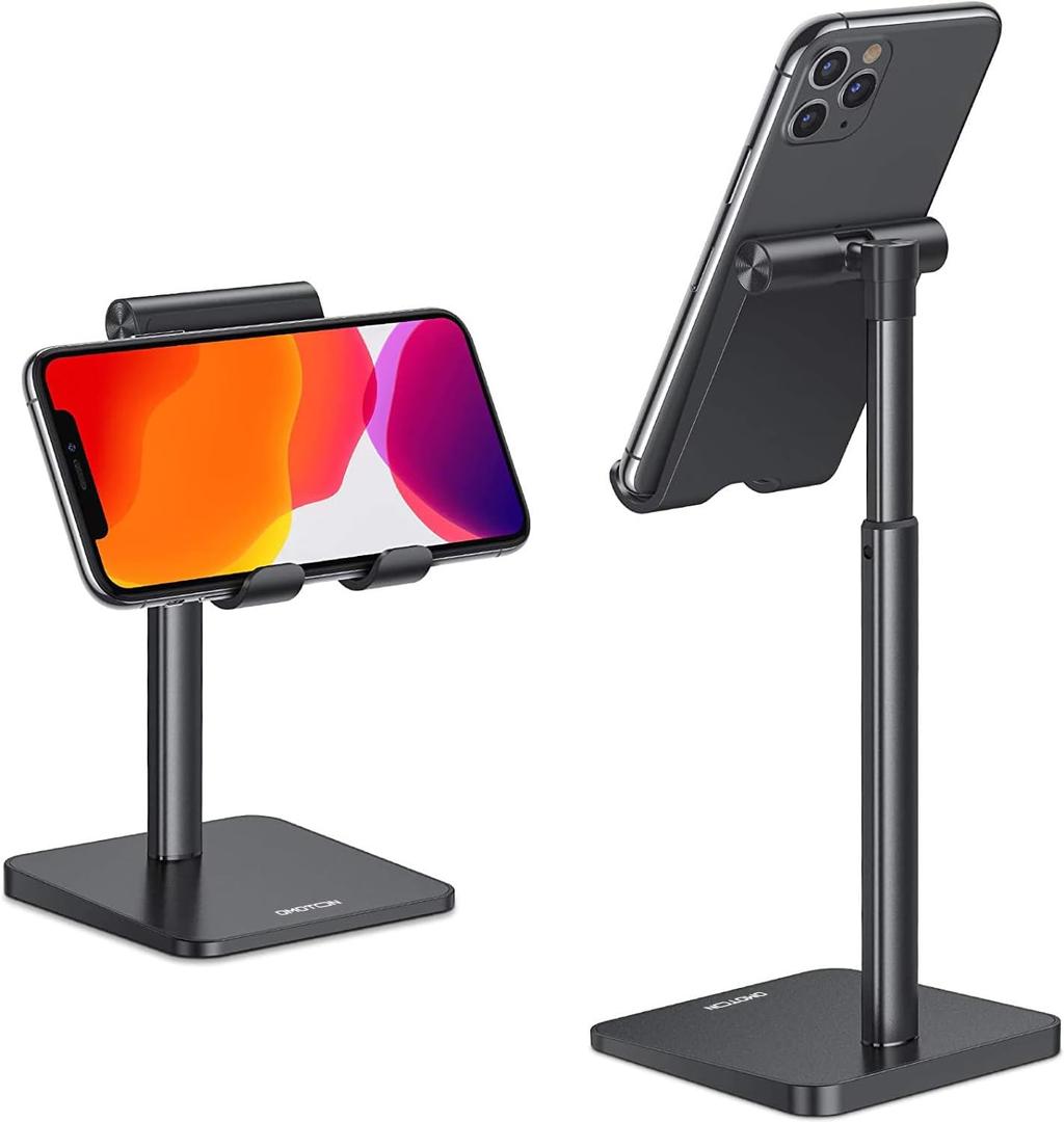 OMOTON Cell Phone Stand, Adjustable Angle Height Desk Phone Dock Holder for iPhone Air /17/17 Pro/XS Max/XR, Samsung Galaxy S20 / S10 / S9 / S8 and Other Phones (3.5-7.0-Inch), Black
