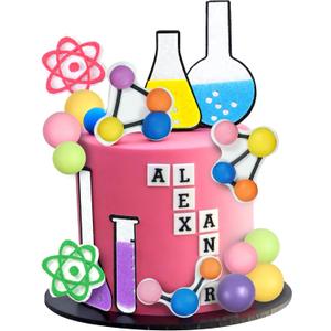 17 PCS Science Cake Topper Scientist Chemistry Theme Cake Decoration for Science Theme Birthday Supplies