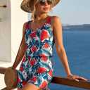 RAISEVERN Womens Rompers Summer Short Jumpsuits Casual Scoop Neck Sleeveless Romper with Pockets (Medium, Green-02)