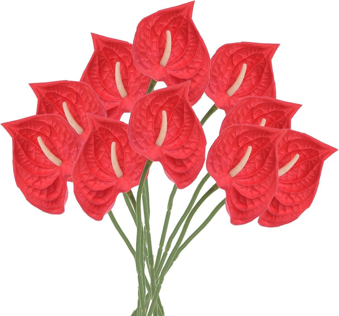 PATIKIL 13" Artificial Anthurium Lily Flowers, 10 Pack Permanent Flower Floral Arrangements Bouquet for Home Decor Bridal Wedding Festival Party, Red