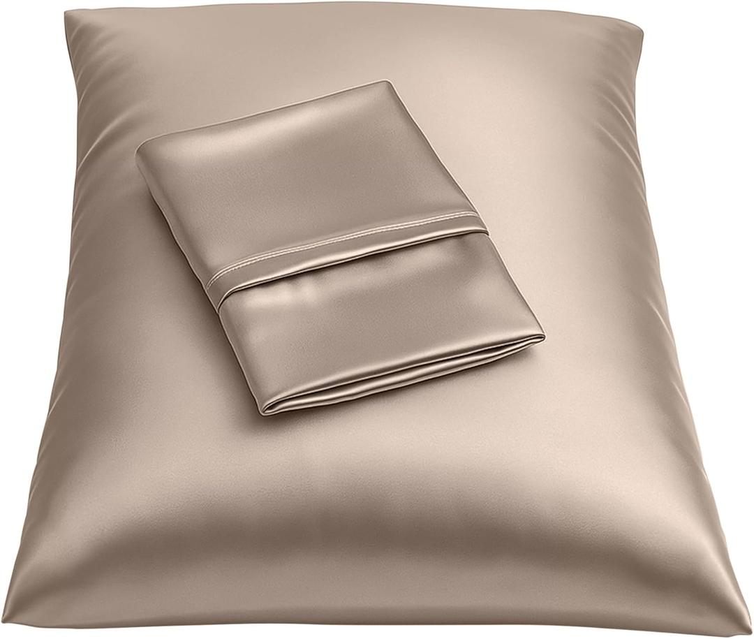 BLISSFORD Satin Pillowcase with Zipper, for Hair and Skin Care, Feels Soft and Cool Like a Silk Pillowcase, Satin Pillow Cases 2 Pack, Slik Pillow Cover, Pewter, Standard Size -Set of 2