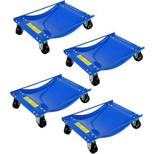 Car Dolly Set of 4-10000LBS Capacity Heavy Duty Wheel Dollies for Moving Cars, 3.5" Steel Casters, Anti-Slip Rails, Alloy Steel (24x15in) (Blue)
