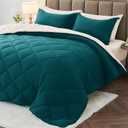 MUXHOMO 7 Pieces Queen Comforter Set, Reversible Bed in a Bag Queen Size, All Season Bedding Set with Comforter, Flat Sheet, Fitted Sheet, Pillowcases & Shams, Peacock Blue & Ivory