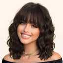 Brown Short Wavy Wig with Bangs for Women Dark Brown Bob Synthetic Heat Resistant - Natural Look for Daily Party Cosplay Use 14 Inch