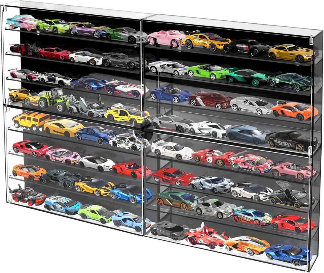 1/64 Scale Model Cars Display Case Wall-Mounted Diecast Toy Car Display Case Storage, Cabinet Lockable for 64 Mini Toys CarBlack, 27.5 X 15.7 X 1.8 inches