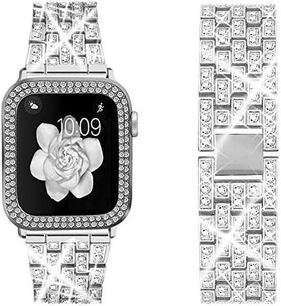 Compatible for Apple Watch Ultra Band 49mm 46mm 45mm 41mm 38mm 40mm 42mm 44mm with 2 Pack Bling Crystal Diamonds Case Cover, iwatch SE Series Ultra 3 2/11/10/9/8/7/6/5/4/3/2/1 Bands for Women (42mm)