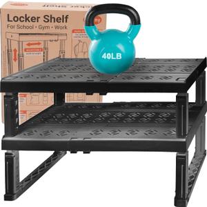 Piffny Adjustable Locker/Cabinet Organizer Shelf, 2 Pack, Adjustable Width and Height, Ideal for School, Office, and Gym Lockers () (Black)