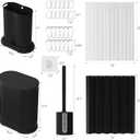 Stainless Steel Bathroom Trash Can and Toilet Brush Set,1.6 Gallon Small Trash Bin with Press Type Lid, Black Bathroom Sets with Shower Curtain and Liner for Bathroom